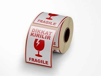 Dikkat K r l r - Fragile Yap kanl  Etiket 10 cm x 15 cm - 100 Adet