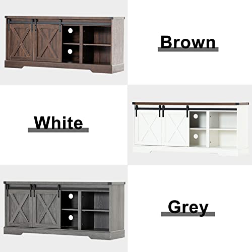 Fingertip Wd Farmhouse Sideboard Buffet Cabinet - 58 Inches Kitchen Buffet Coffee Bar Cabinet With Sliding Barn Door, Modern, For Dining Room, Living Room(White) #TOP5