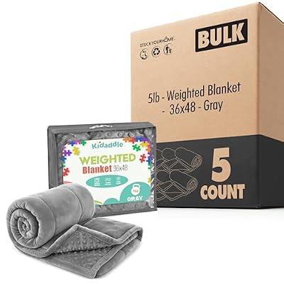 Kidaddle XL Weighted Blanket for Kids 5 lb Grey 36 x 48 Inch (5 Pack), Plush Minky Blanket with Travel Bag for Ages 4 to 10