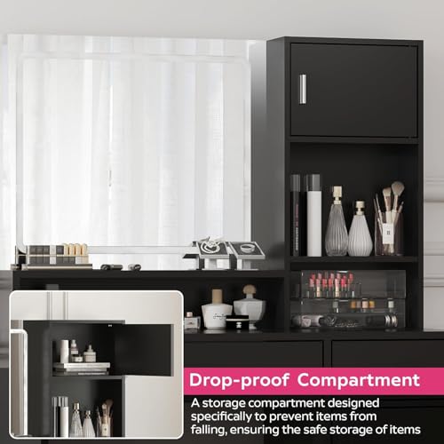 Image of Palimder Vanity Desk with Mirror & Light, Large Drawer Three Level Storage Dresser, 3 Lighting Modes Adjustable Brightness, Bedroom Dressing Table