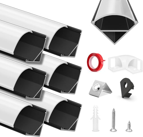 HOMMAND 6 canales LED de 1 m en forma de V, canal de tiras LED y difusor con conector de esquina, pegamento, tapas finales y clips de montaje, perfil LED de 45 grados, perfil LED de aluminio de 6 m