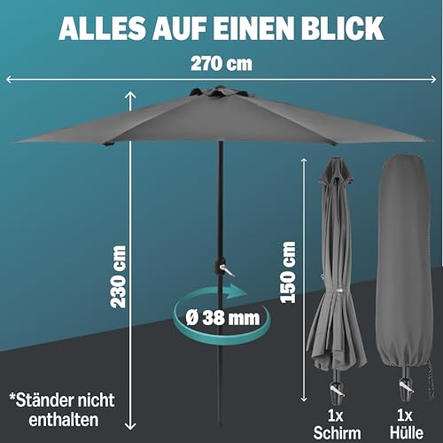 Demi-parasol de balcon Kingsleeve Ø 270 cm crème pour bloquer les UV sans encombrement - 5