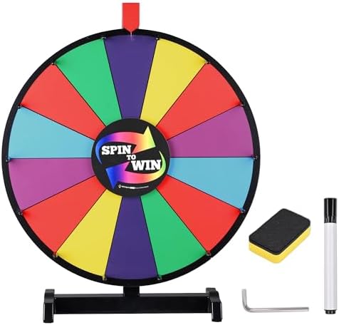 WinSpin 18-" Round Tabletop Color Prize Wheel 14 Clicker Slots Editable Fortune Design Carnival Spin Game, Multicolour