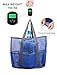 Mesh Beach Bags and Totes, AOMAIS MAX Capacity 30L/150lbs Durable Toy Tote Bag with Removable Strap& 8 Extra Pockets& Inside Pocket for Beach, Picnic (Blue, Large)