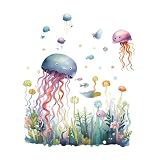 Pegatinas de Pared Bajo El Mar Medusas, Vinilo Pared Infantiles Adhesivos Paredes Decoración, para Baño Habitación Infantiles Guardería Bebé Baños