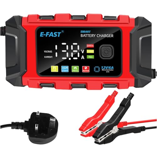 Image of 12V Battery Charger 6A, Trickle Charger for 12V Lithium & Lead-Acid Battery, Fully Automatic Car Battery Maintainer, Desulfator & Repair Charger for Cars, Motorcycles, ATVs, RVs, Lawn Mowers & More