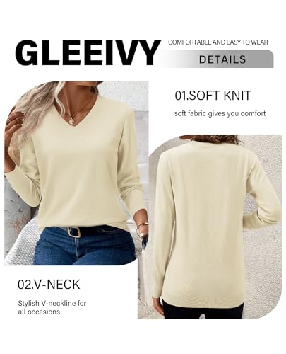 Image of Women's Spring Sweaters 2026 Casual Long Sleeve Pullover V Neck Lightweight Sweatshirts Cute Blouse Tops