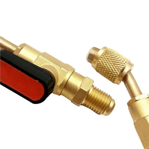 Válvula de bola de cierre angular HVAC roja compatible con manguera de refrigerante R22 R134A 4