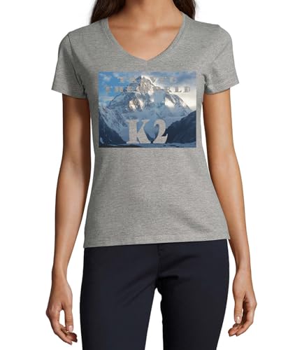 T-shirt K2 Mountain col v coton femme gris vêtement de voyage haut de gamme casual