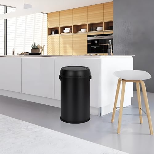 Image of Garvee 17 gal /65 L Trash Can, Fingerprint-Proof Stainless Steel Swing Top Garbage Can, Heavy Duty Commercial Round Trash Bin with Swing Lid for Restaurant, Home, Office, Black