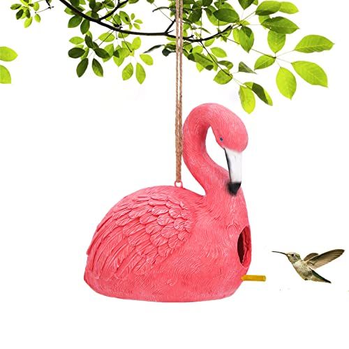 Bayn Bird House For Outside, Hanging Handcrafted Flamingo Resin Outdoor Birdhouses Humming Bird, Bluebird, Wren, Camper Hanging Houses Nest Cage #TOP20