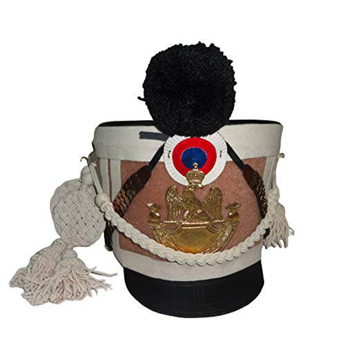 warreplica French Napoleonic Shako Helmet w/Natural Felt, Black Pompom, White Braid - Repro