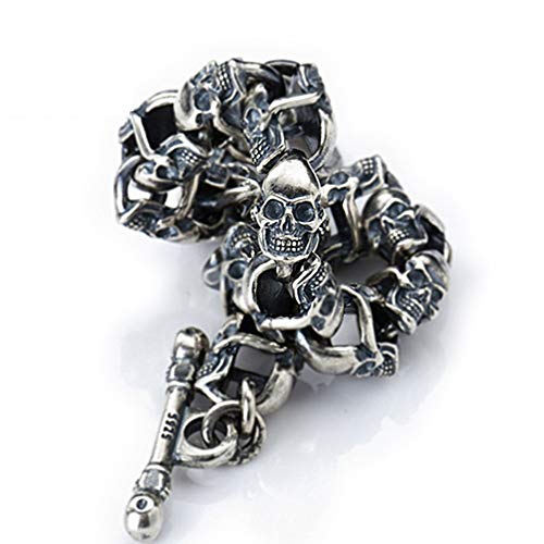 Dxnbp 925 Sterling Silver Bracelet Unique Double-Sided Skull Head Bracelet Punk Biker Bracelet For Men (Silver, 21.5 Cm) #TOP5