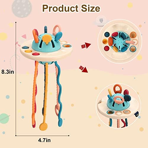 Travel Toys for 1 Year Old Boys Girls-UFO Food Grade Silicone Pull String Activity Toy Baby Montessori Toys 6-12-18 months Sensory Toys for Toddlers 1-3 First Christmas Birthday Gift for Boys Girls