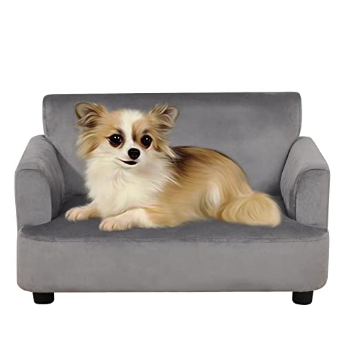 Dog Sofas And Chairs For Small Pet, Pet Sofa Bed With Wooden Frame And Velvet Fabric, Upholstered Dog Bed,Cat Sofa For 15 Pounds Animal Using,Grey #TOP10