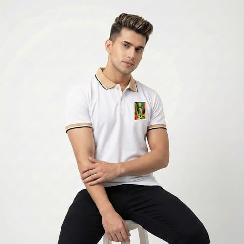 Image of Men's Regular Fit Solid Half Sleeve Casual Tipping Collar Polo T-Shirt