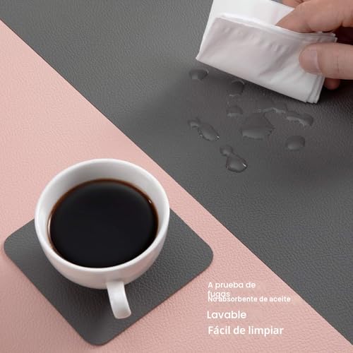 Miniatura 3 de Myir Jun Manteles Individuales, Salvamanteles Manteles Lavables Y Posavasos Mantel Individual Plastico De Doble Cara Antideslizant Mantel Individuales De Pvc Gris Rosa, Juego De 4