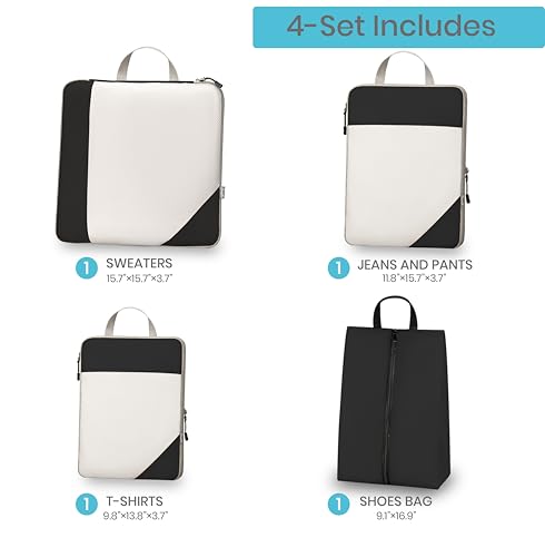 Sonnetto Compression Travel Packing Cubes with White Mesh, Black, 4Pcs — view 2