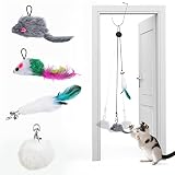 Otunrues Cat Feather Toys, Interactive Cats Toy for Indoor Cats, Hanging Cat Toys Doorway Retractabl
