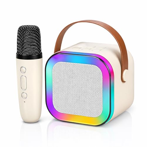 Image of NHR Mini Karaoke Machine for Kids Ages 3-12 & Adults with Wireless Microphone, Portable Bluetooth Speaker with RGB LED Lights & 5 Voice Effects, Birthday Gift Toy for Toddlers Boys Girls K12