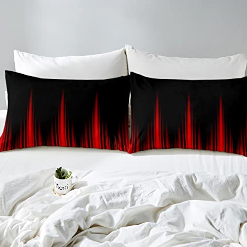 Red And Black Bedding Set Geometric Abstract Ombre Fitted Sheet Gradient Dark Simple Style Bed Sheet Set Modern Abstract Art Bed Cover Room Decor Bed Set Queen Size #TOP4