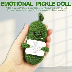 Hoedia Handmade Emotional Pickle Gift, Cucumber Crochet Doll Inspirational Gifts with Cards, Cute Knitted Funny Support Potato Friend Birthday Mothers Day Easter Basket Stuffers (Emotional Pickle) Hoedia Handmade Emotional Pickle Gift Cucumber Crochet Doll Inspirational Gifts with Cards Cute Knitted Funny Support Potato Friend Birthday Mothers Day Easter Basket Stuffers Emotional Pickle