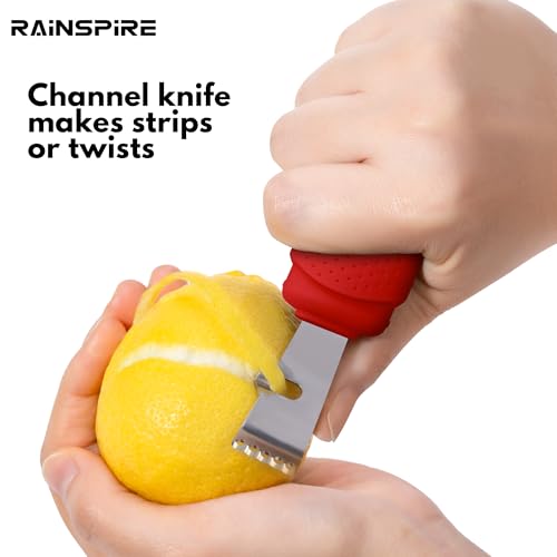 Image of Rainspire Lemon Zester Tool with Channel Knife, Stainless Steel Citrus Zester Tool, Lemon Peeler, Zesters for Kitchen, Ultra Sharp 2-in-1 Tool Easily Creates Citrus Zest, Red