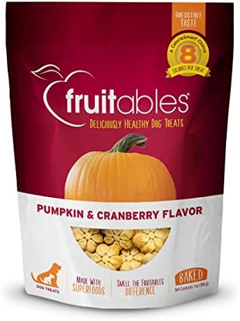 Fruitables Baked Dog Treats – Pumpkin Treats for Dogs – Healthy Low Calorie Treats – Free of Wheat, Corn and Soy – Pumpkin and Cranberry – 7 Ounces