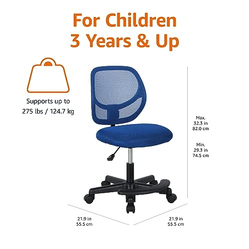 Amazon Basics Kids Adjustable Mesh Low-Back Swivel Study Desk Chair with Footrest, Blue - Thumbnail 6