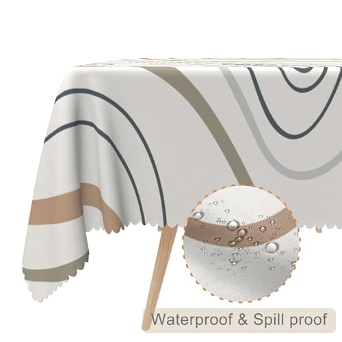 TTQYFNM 60x120inches Mid Century Tablecloth Minimalist Stripes Abstract Geometric Modern Art Rectangle Table Cloth Waterproof and Stain Resistant Fabric Table Cover for Kitchen Dining Room Home Decor by TTQYFNM - Used condition - Image 2