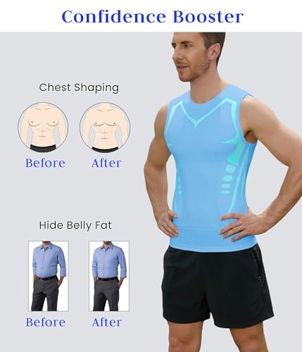 Image of Compression Shirt Men Slimming Body Shaper Vest Crewneck Workout Tank Top | Tummy Control Undershirts, Gynecomastia Compression Shirts, Back Support, Sleeveless Muscle Shirts, Shaping Tank Top