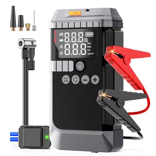 Portable Car Battery Jump Starter with Air Compressor, 6000A Car Battery Booster with 45W Fast Charge, 160PSI Auto-Shut - Detailed View