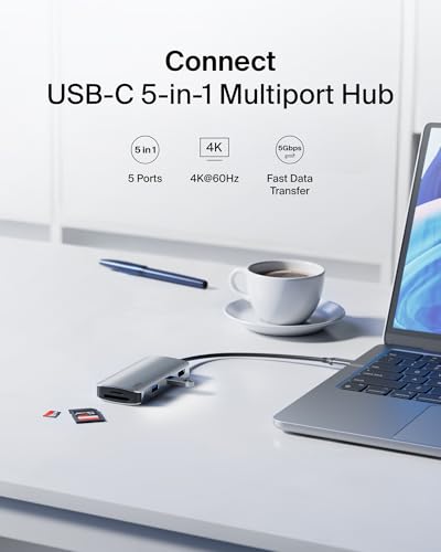 Image of Belkin USB Hub for Laptop 5-in-1, USB C Hub - Multi Port Adapter with 4K HDMI @ 60Hz, 2X USB-A, SD & MicroSD Card Slots, 5Gbps Transfer | Type C Hub Doc for MacBook Pro, Air, iPad Pro, XPS
