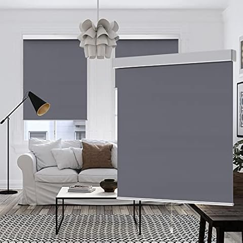 LUCKUP Cordless Roller Shades Blackout Window Blinds with Valance Cover Fabric Room Darkening Shades Privacy Protection for Home Office Bedroom Easy to Install 36" W x 72" L(Grey) Cover