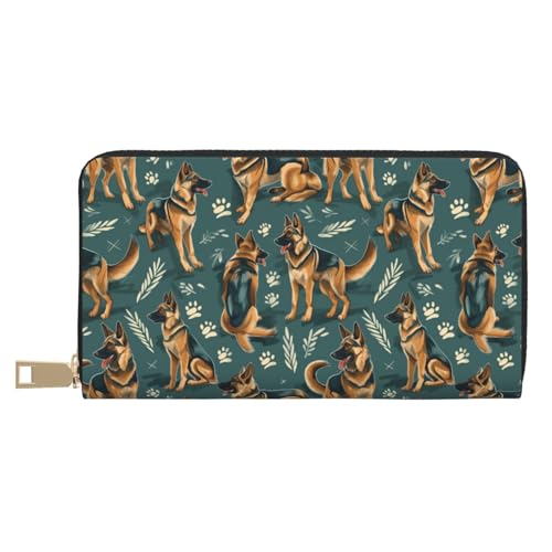 Leather Thin Slim Wallets for Women & Men - German Shepherd Print Card Wallet Holder with Zipper