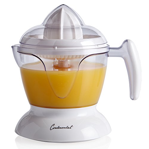 Continental Electric CE22661 24 Ounce Electric Citrus Juicer for Oranges, Lemons, Limes, White with Clear Dust Cover