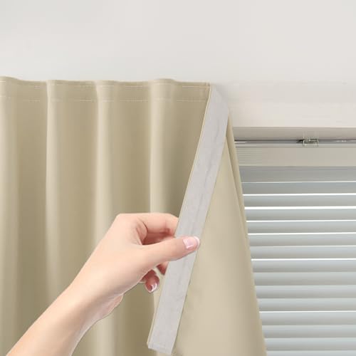 Self Adhesive Portable Blackout Curtains for Bedroom Easy to Install Window Thermal Lnsulated Kitchen Room Darkening Small Window Curtains, Cortinas Para Cuarto, 47"W X 59"L, Beige, 1 Panel by Sovtfides - Used condition - CA$19.95