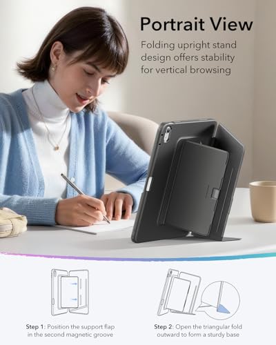 Image of ESR for iPad Air 11 Inch Case M4 /M3 /M2 (2026 /2025 /2024), iPad Air 5th /4th Gen (2022 /2020), Vertical Stand Cover, Multi Stand Angles, Ultra-Stable Case with Pencil Holder, Flip Series, Black