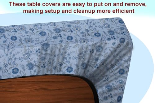 Image of The Furnishing Tree Elastic Cotton Rectangular Center Table Cover 24x60 in Inches Floral Navy Blue