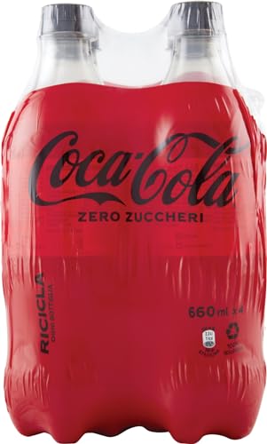 Coca-Cola Zero Zuccheri – 4 Bottiglie da 660 ml, Tutto il Gusto della Formula Coca-Cola Senza Calorie, in bottiglia PET 100% Riciclabile, Bevanda Analcolica