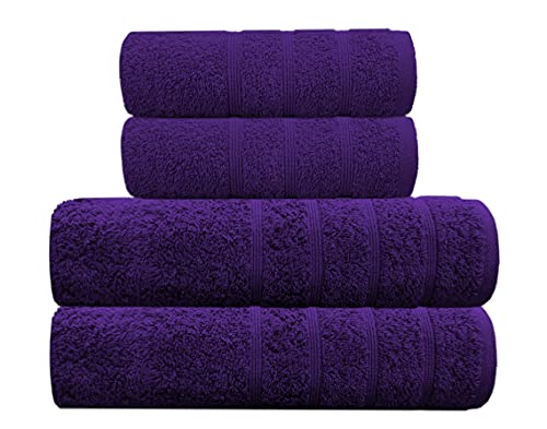 A & B TRADERS Luxury Cotton Towels Set, 2x Bath and 2x Hand Towels - Hotel Quality Super Soft Highly Absorbent (Purple)