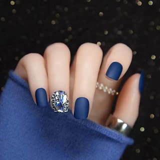 Yivaiks 24 Pcs Yivaiks 24 Pcs Blue nails Short Press on Nails for Women Fake Nails with Glue on Nails Matte stick on nails acrylic nails