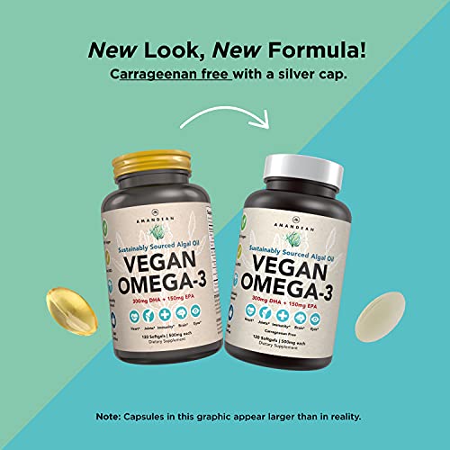 Premium Vegan Omega-3 Supplement. Fish Oil Alternative! Plant Based Dha & Epa Algae Oil. 120 Carrageenan Free Softgels. Marine Algal Essential Fatty Acids. Joint, Heart, Skin, Brain, Eye, Immune Care. #TOP2