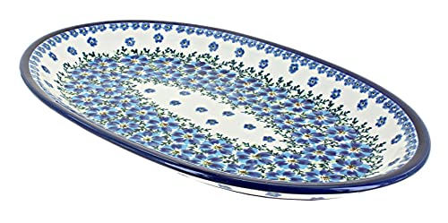 Blue Rose Polish Pottery - Blue Kalina Large Oval Platter - 14" x 8.75" - Unique Platter for Dinner Parties, Very Durable & Dishwasher Safe