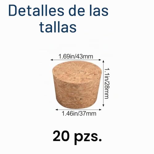 Miniatura 2 de Increway Tapones De Corcho Cónicos, 20 Tapones De Corcho De Madera Duraderos Para Botellas De Vino, Botellas De Vidrio, Tarros, 37 X 43 X 28 Mm