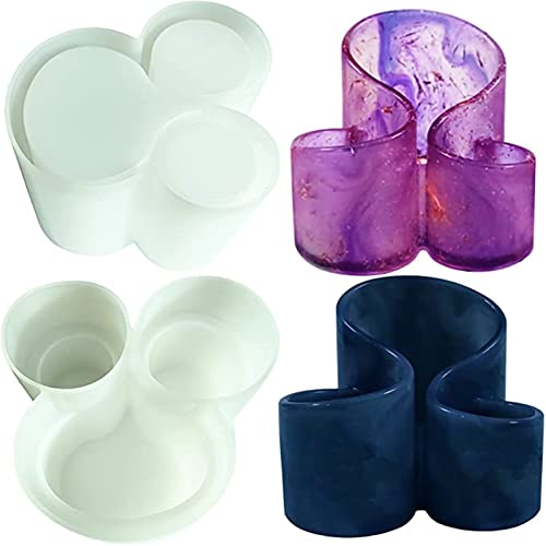 Gigicloud Resin Mold For Vase, 3-In-1 Silicone Storage Box Mold With 3-Slot Reusable Diy Vase Silicone Mold Epoxy Resin Casting Molds For Pen Holder Cosmetic Make-Up Brushes Containers,White #TOP4