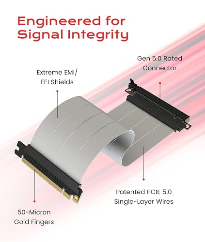 Image of LINKUP PCIE 5.0 Riser Cable | for Vertical GPU Mount | Straight | Graphics Card GPU Ready | Usable with PCIe 4.0 & RX9070 / RTX5090 | 25cm (Total Length: 29cm)