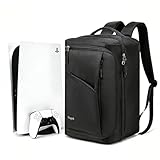Ezgnuk Game Backpack for PS5 Console, Protective Travel Carrying Case, Large Capacity Storage Bag with Zippered Pocket for PlayStation 5, Laptop, Headphones, Game Discs and Accessories