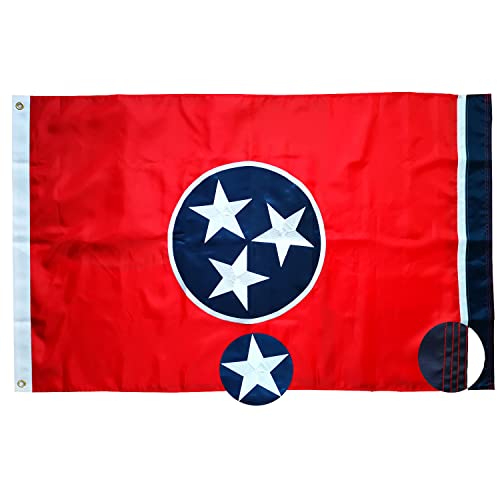 Tennessee-Flagge, 90 x 152 cm, bestickte Sterne, TN-Staatsflagge, genähte Streifen, für den Innenbereich, 210D, robuste Polyester-Flagge mit Messingösen Cover