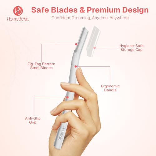 Image of HOMEBASIC Reusable Face Razors with Eyebrow Trimmer Scissor| Painless Hair Remover Kit for Men & Women's Eyebrows, Forehead, Upper Lips, Chin, Peach Fuzz, Sideburns| Dermaplaning Tools (Pack of 4)
